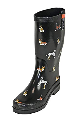 Regenliebe Damen Gummistiefel Waldi High Langschaft Regenstiefel Hunde Motiv, Farbe:schwarz, Größe:36 EU